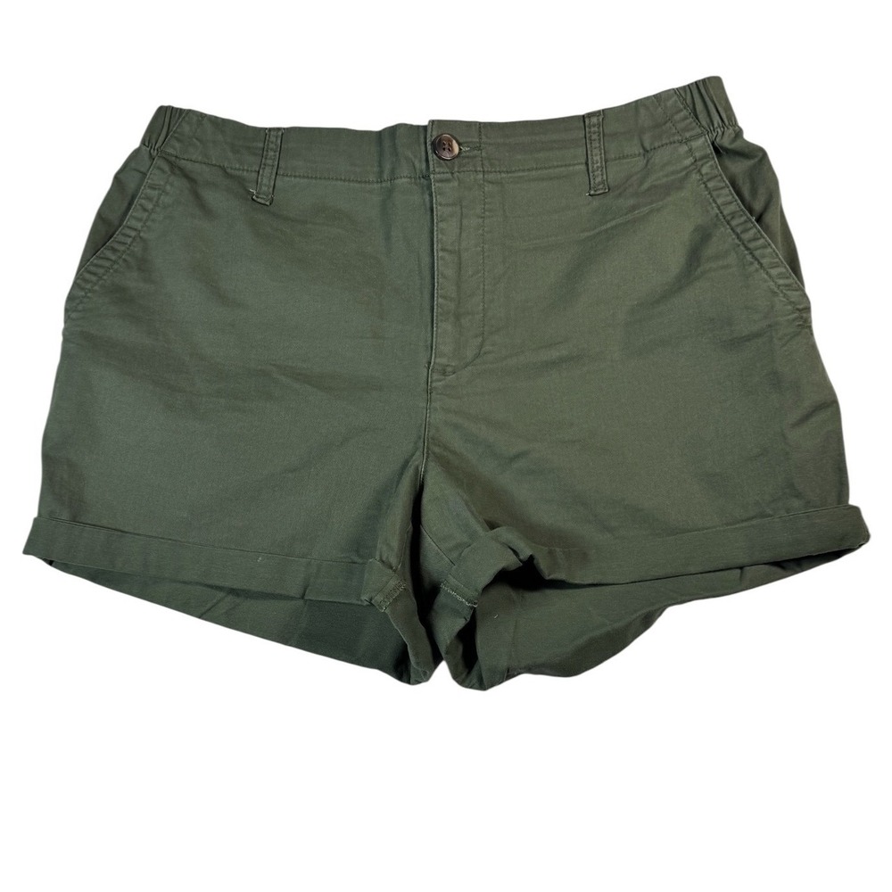 Old Navy Everyday Shorts Womens Large Green Chino Twill Elastic Waist Cuffed L